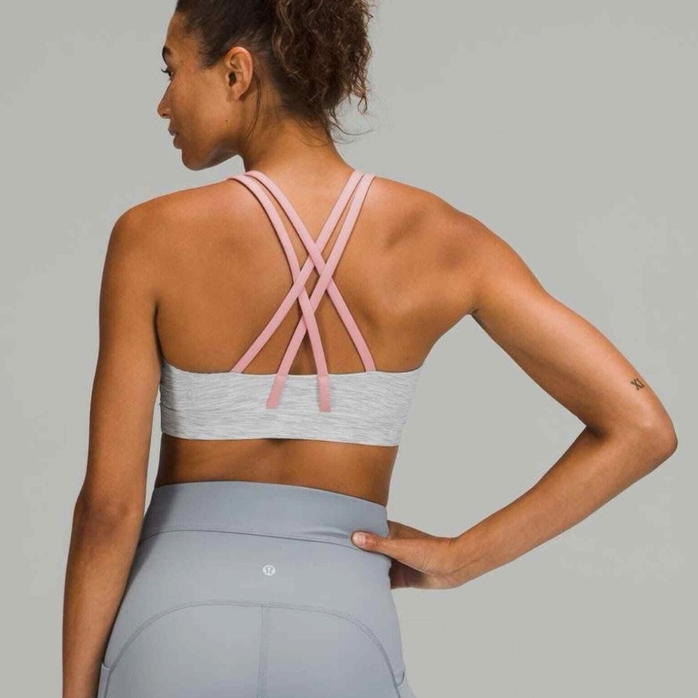 Lululemon Energy Bra Heathered Grey and Coral